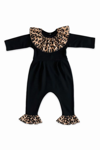 Kız Çocuk Leopar Yakalı Çıtçıt Detaylı Tulum Salopet TLM-0051 - 6