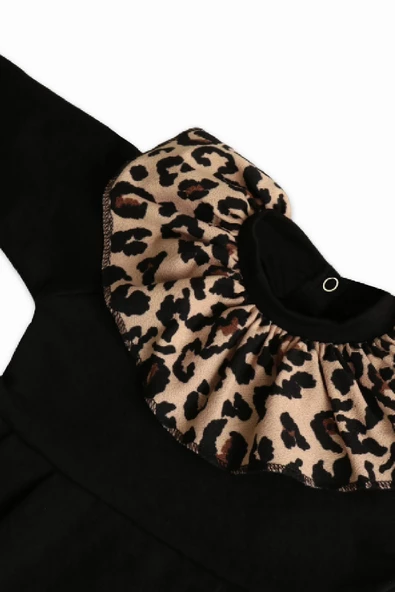 Kız Çocuk Leopar Yakalı Çıtçıt Detaylı Tulum Salopet TLM-0051 - 7