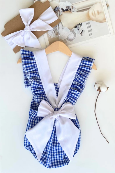 Kız Bebek Rare Pamuklu Pötikare Salopet Bandana Takım ürün görseli 1