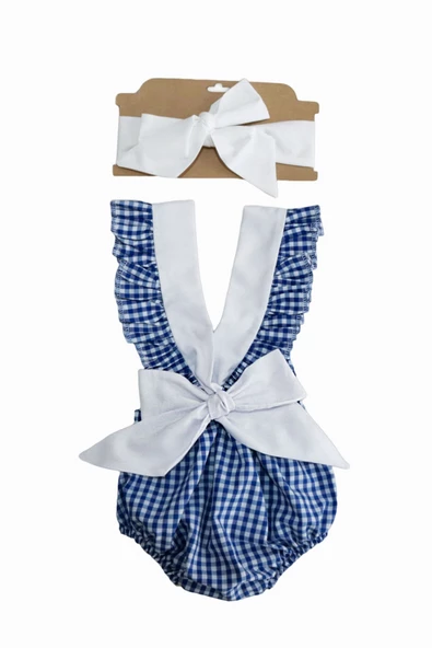 Kız Bebek Rare Pamuklu Pötikare Salopet Bandana Takım - Resim 3