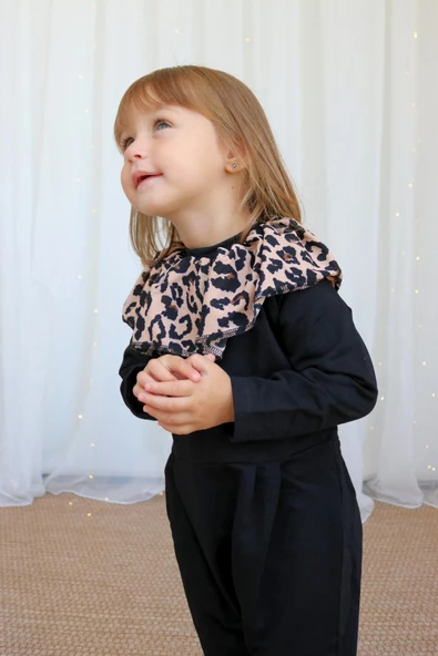 Kız Çocuk Leopar Yakalı Çıtçıt Detaylı Tulum Salopet TLM-0051 - 2