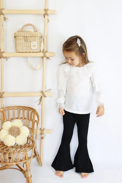 Kız Çocuk Dantel Detaylı Ekru Uzun Kollu Çıtçıtlı Bluz Gömlek Body BDY-0037.1 - 6