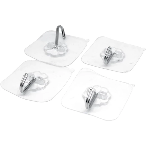 Nano Yeni Nesil Yapışkanlı Banyo Lavabo Mutfak Askısı Şeffaf Plastik Asma İz Bırakmaz 4 Adetli Set - 7