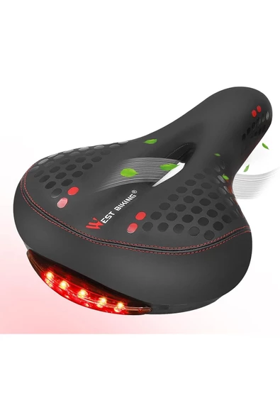 BİSİKLET SELE IŞIKLI SOFT YUMUŞAK ELASTOMER YAYLI HAVA KANALLI BEYAZ BENEKLİ - Resim 7