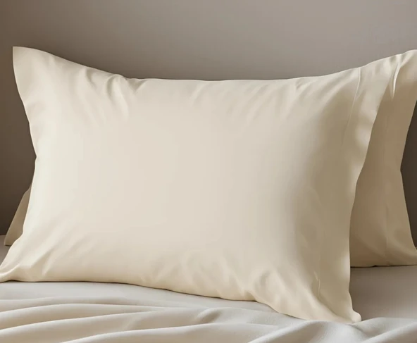 6 Adet Ekru Renk Pamuklu Yastık Kılıfı Kapaklı (50x70) - 2