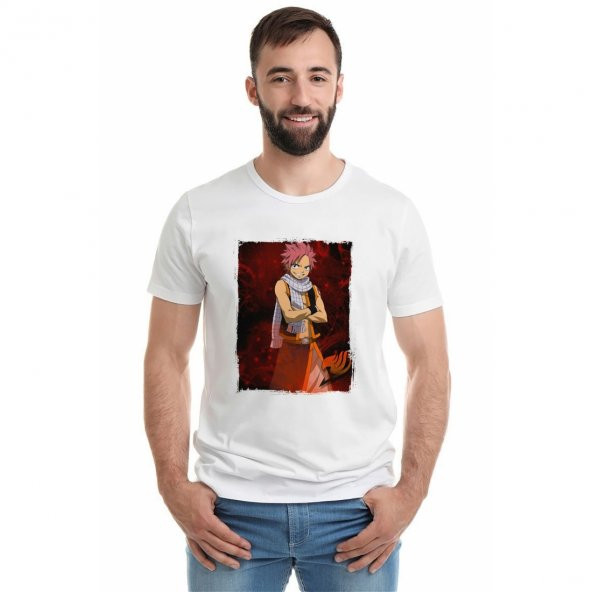 Anime Salamander Fairy Tail Glass Guild Baskılı Beyaz Erkek Örme Tshirt