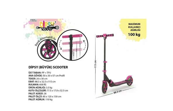 Dipsy Yeşil Katlanır 2 Tekerlekli Scooter Max 100 Kg Taşıma Kapasite - 3