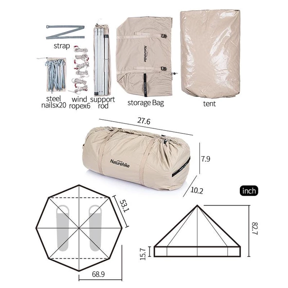 NATUREHİKE BRIGHTEN 6.4 Piramit 4 Kişilik KANVAS Pamuk Glamping Çadırı - 3