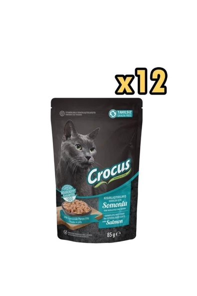 Tahılsız Kısırlaştırılmış Kedi Somonlu Pouch Jöleli Yaş Mama 85 Gr X 12 Adet