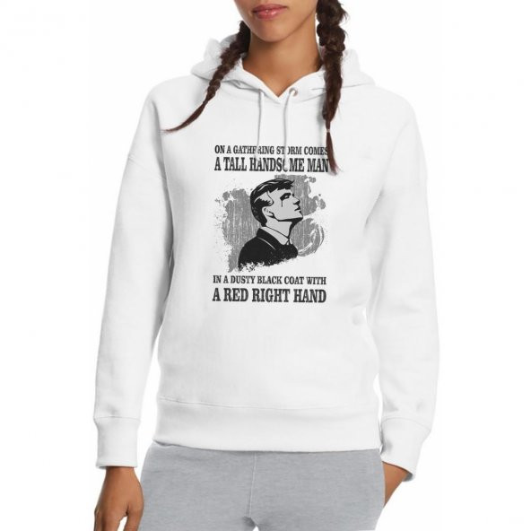 Peaky Blinders Tommy Shelby On A Baskılı Beyaz Kadın Örme Kapşonlu Sweatshirt Uzun kol