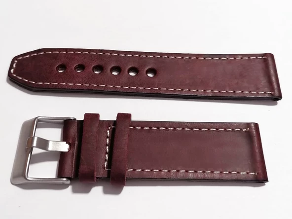 Fado&Her Saate Uyumlu Hakiki Grizi Deri Saat Kordonu 20  mm  (162 )  bordo - Resim 3