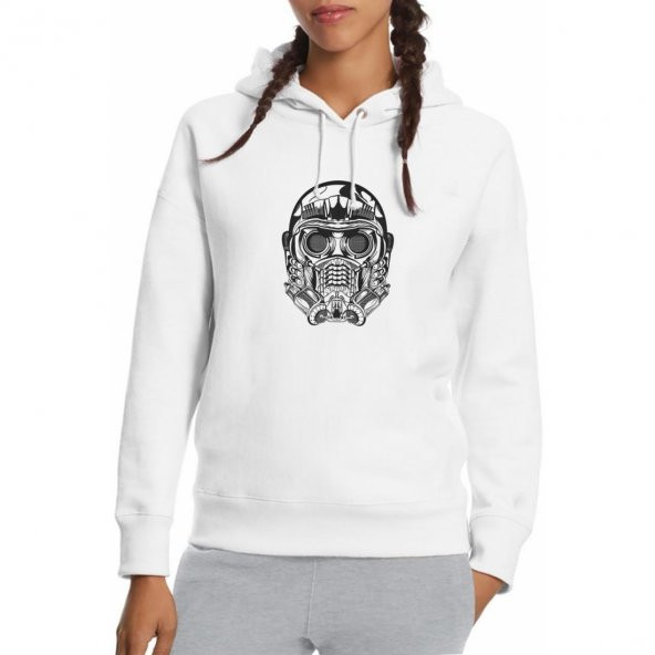 Drawing Clipart Star Lord Drawing Baskılı Beyaz Kadın Örme Kapşonlu Sweatshirt Uzun kol - 1