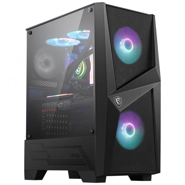 MSI MAG FORGE 100R POWER SUPPLY YOK ATX GAMING KASA TEMPERLİ CAM SİYAH 2XA-RGB 1X120 MM FAN - 1
