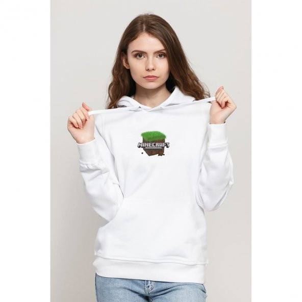 Minecraft Öykü Modu Sezon İki Minecraft Baskılı Beyaz Kadın Örme Kapşonlu Sweatshirt Uzun kol