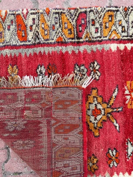 77x127 cm Eski El Dokuma İran Halısı Küçük Boy Kırmızı Renk Yün Kilim - 2