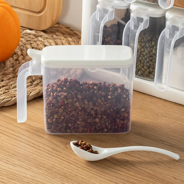 Porsima Simple 1168 Random 12'li Standlı Kendinden Yapışkanlı Kaşıklı Kapaklı Baharatlık Saklama Kabı Seti - Beyaz Beyaz - Resim 4