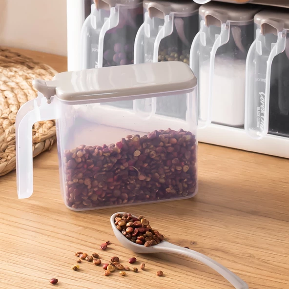 Porsima Simple 1167 Random 12'li Standlı Kendinden Yapışkanlı Kaşıklı Kapaklı Baharatlık Saklama Kabı Seti - Cappuccino Beyaz - 2