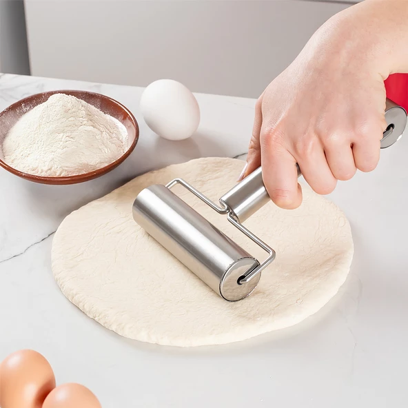 Porsima 226 Paslanmaz Çelik Pratik Rulo Pürüzsüz Oklava Pizza Börek Açma Aparatı Silindir Merdane Çift Yönlü - 4