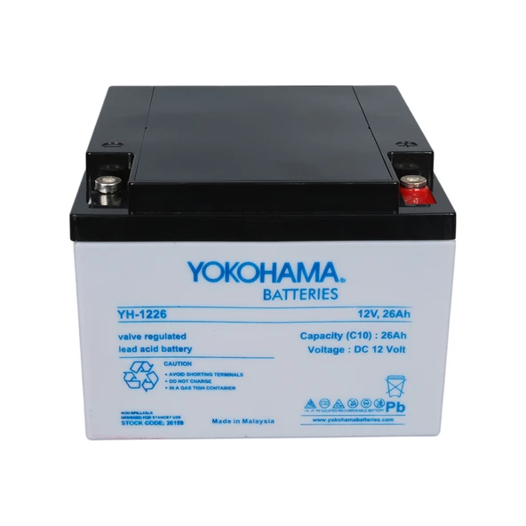 Ayt Yokohama 12 Volt 26 Amper Akü YH-122.6 165x176x125 mm Taze Yeni Tarihli Akü - 2