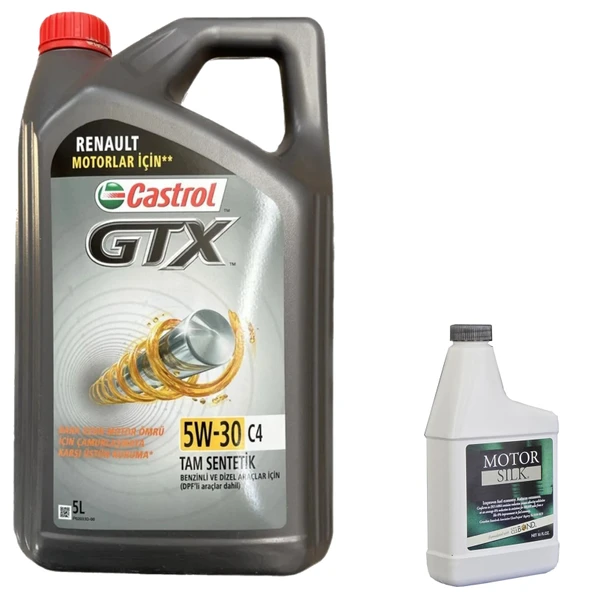 Castrol GTX 5W-30 C4 Tam Sentetik Motor Yağı 5 Litre + Motor Silk Bor Katkı