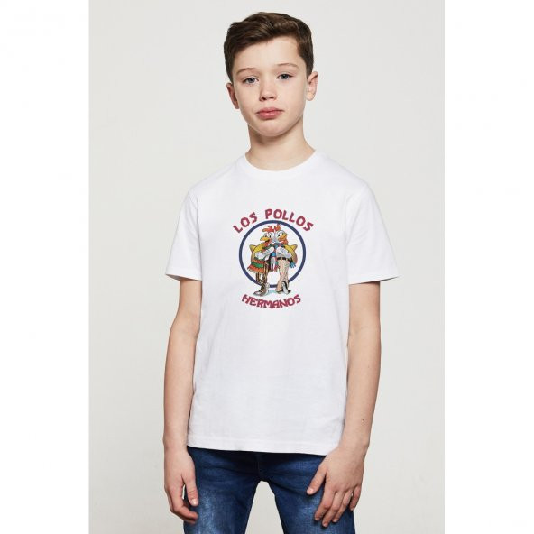 Breaking Bad Los Pollos Hermanos Baskılı Unisex Çocuk Beyaz t-shirt - 1