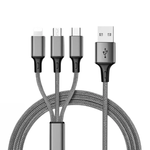 Ayt Powermaster 3 İn 1 Gümüş 1.2 Metre Type-c Micro Lightning İphone Şarj Data Kablosu