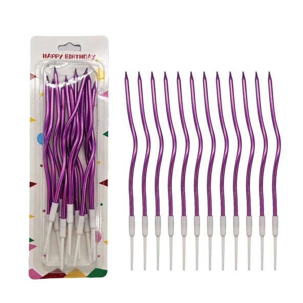 Metalik Burgulu Fuşya Mum 12 lı 16 cm