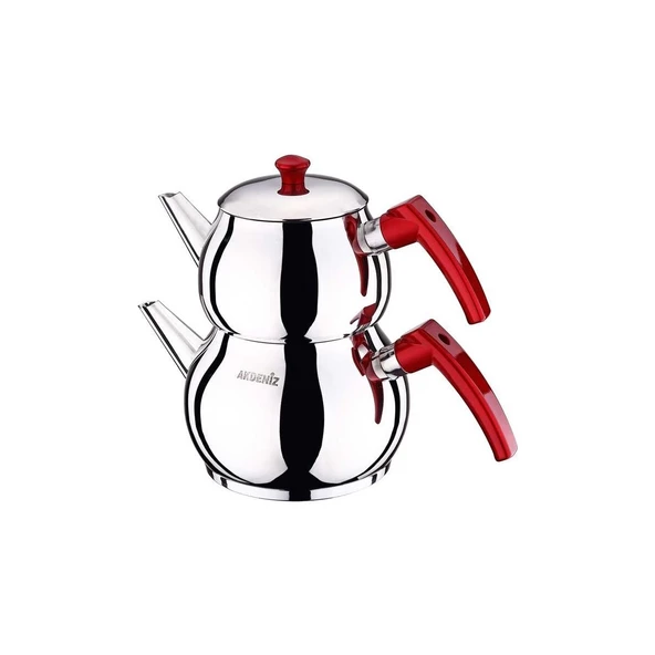 Akdeniz Çaydanlık Takımı Küre Jumbo Boy Kırmızı Elma Şekeri Bakalit Kulp AKD531-KIRMIZI 1636 2260