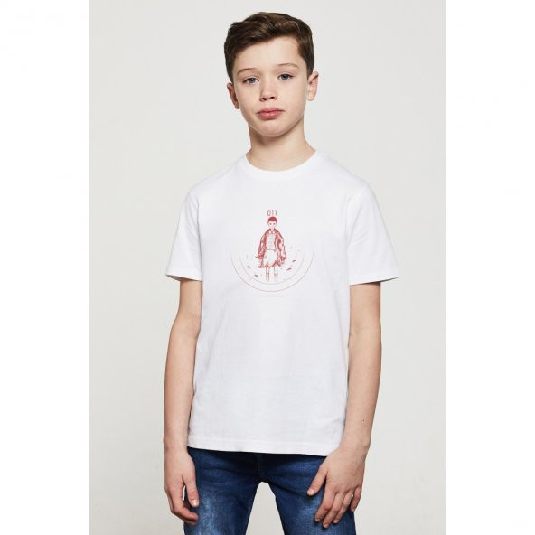 Stranger Things 11 Eleven Millie Bobby Baskılı Unisex Çocuk Beyaz t-shirt - 1