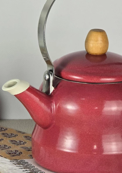 Alev Vintage Demlik - Ahşap Saplı Emaye Çaydanlık, Kettle - 2.5 Litre - 3