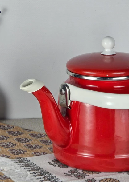 Alev Vintage Demlik - Emaye Çaydanlık, Kettle - 2 Litre, Kırmızı - 2
