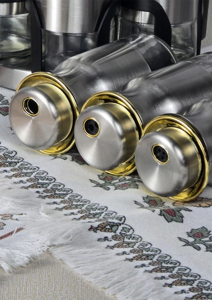 Paslanmaz Çelik Korumalı Baharatlık Takımı - Döner Stantlı Tuzluk Biberlik Seti - 13 Parça - 3