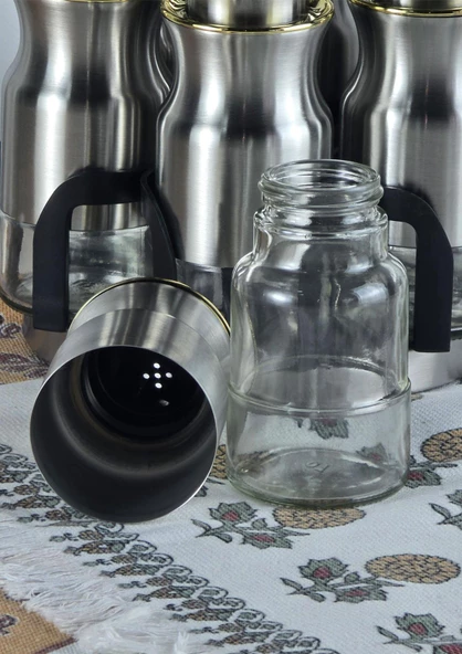 Paslanmaz Çelik Korumalı Baharatlık Takımı - Döner Stantlı Tuzluk Biberlik Seti - 13 Parça - 2