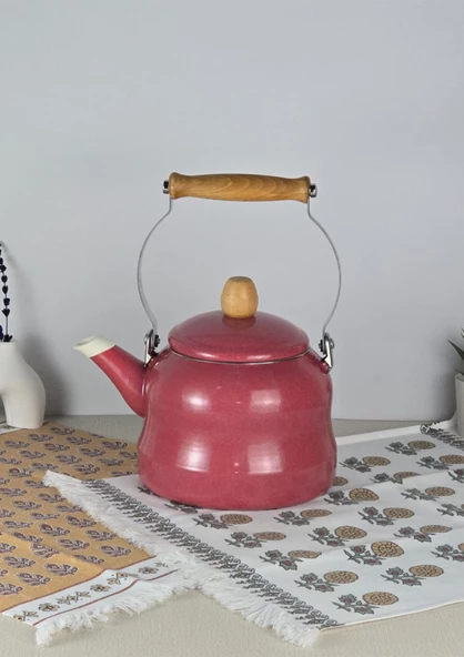 Alev Vintage Demlik - Ahşap Saplı Emaye Çaydanlık, Kettle - 2.5 Litre