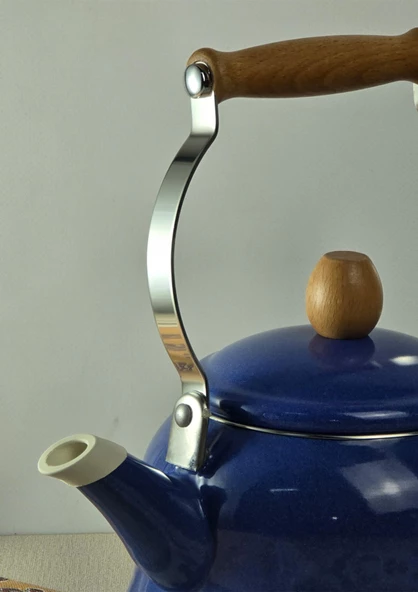 Alev Vintage Demlik - Ahşap Saplı Emaye Çaydanlık, Kettle - 2.5 Litre - 7