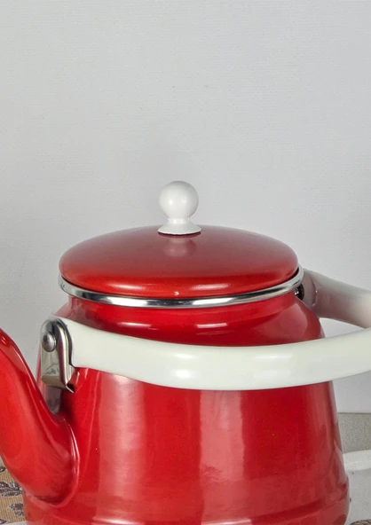 Alev Vintage Demlik - Emaye Çaydanlık, Kettle - 2 Litre, Kırmızı - 3
