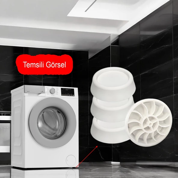 Titreşim Gürültü Önleyici Çamaşır Makinesi Kaydırmaz Stoper Beyaz Renk 4 ADET Ayak Denge Ayağı - 3