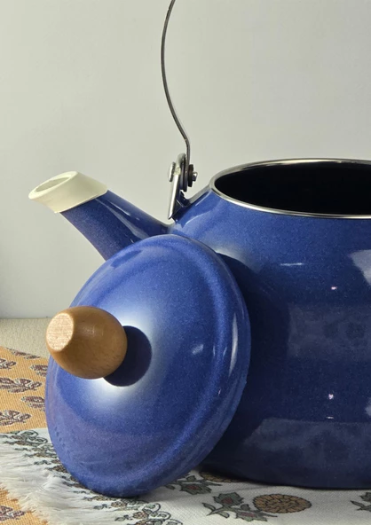 Alev Vintage Demlik - Ahşap Saplı Emaye Çaydanlık, Kettle - 2.5 Litre - 6