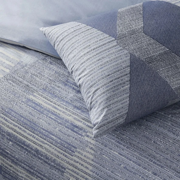 Taç Ranforce Çarşafı Lastikli Tek Kişilik Nevresim Takımı-Lucas Mavi - 2