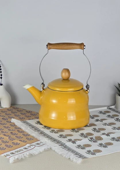 Alev Vintage Demlik - Ahşap Saplı Emaye Çaydanlık, Kettle - 2.5 Litre - 8
