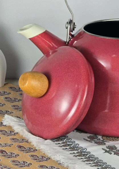 Alev Vintage Demlik - Ahşap Saplı Emaye Çaydanlık, Kettle - 2.5 Litre - 4
