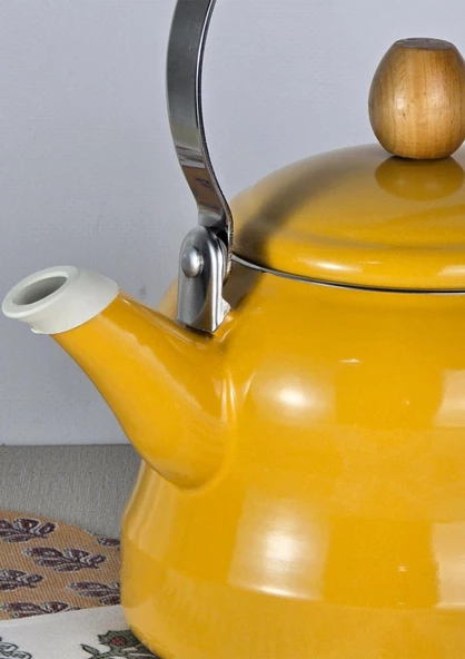 Alev Vintage Demlik - Ahşap Saplı Emaye Çaydanlık, Kettle - 2.5 Litre - 10