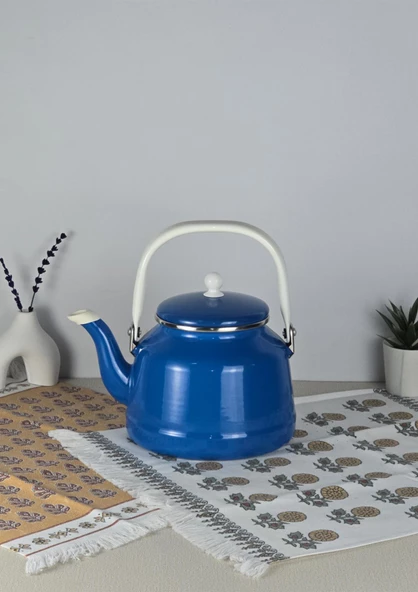 Alev Vintage Demlik - Emaye Çaydanlık, Kettle - 2.5 Litre, Mavi