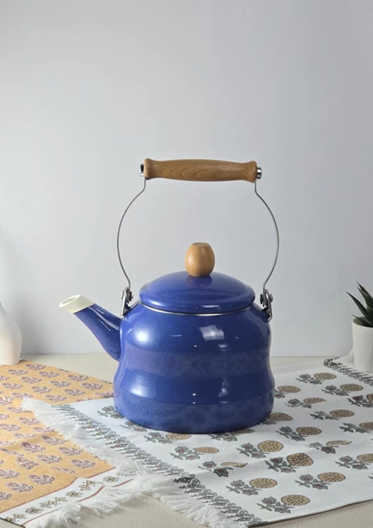 Alev Vintage Demlik - Ahşap Saplı Emaye Çaydanlık, Kettle - 2.5 Litre - 5