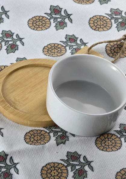 Porselen Sosluk - Bambu Altlıklı Reçellik, Lokumluk, Kahvaltılık Kase - 100 ML - 2