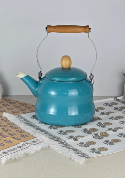 Alev Vintage Demlik - Ahşap Saplı Emaye Çaydanlık, Kettle - 2.5 Litre - 12