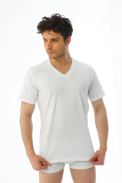 Erkek Süprem V Yaka Beyaz T-shirt 945 - 1