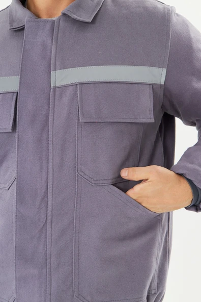 Orange Safety İş Takımı Mont+Pantolon  7/7 Gabardin %100 Pamuk Kapitoneli Reflektörlü Gri - Resim 8