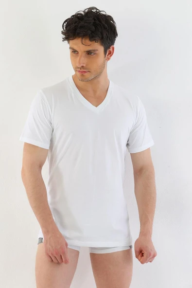 Erkek Süprem V Yaka Beyaz T-shirt 945 - 4