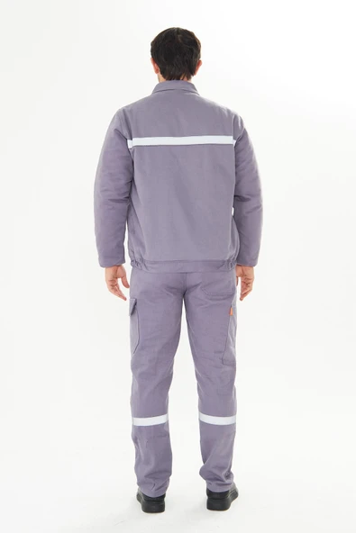 Orange Safety İş Takımı Mont+Pantolon  7/7 Gabardin %100 Pamuk Kapitoneli Reflektörlü Gri - Resim 5